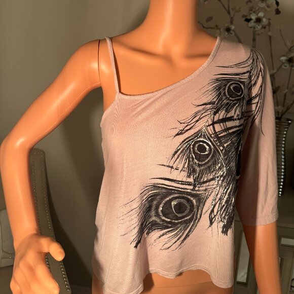 💕 Rue 21 Baby Pink Sheer One-Shoulder Top – Y2K Peacock Eye Style, Size M 💕 - Picture 1 of 3
